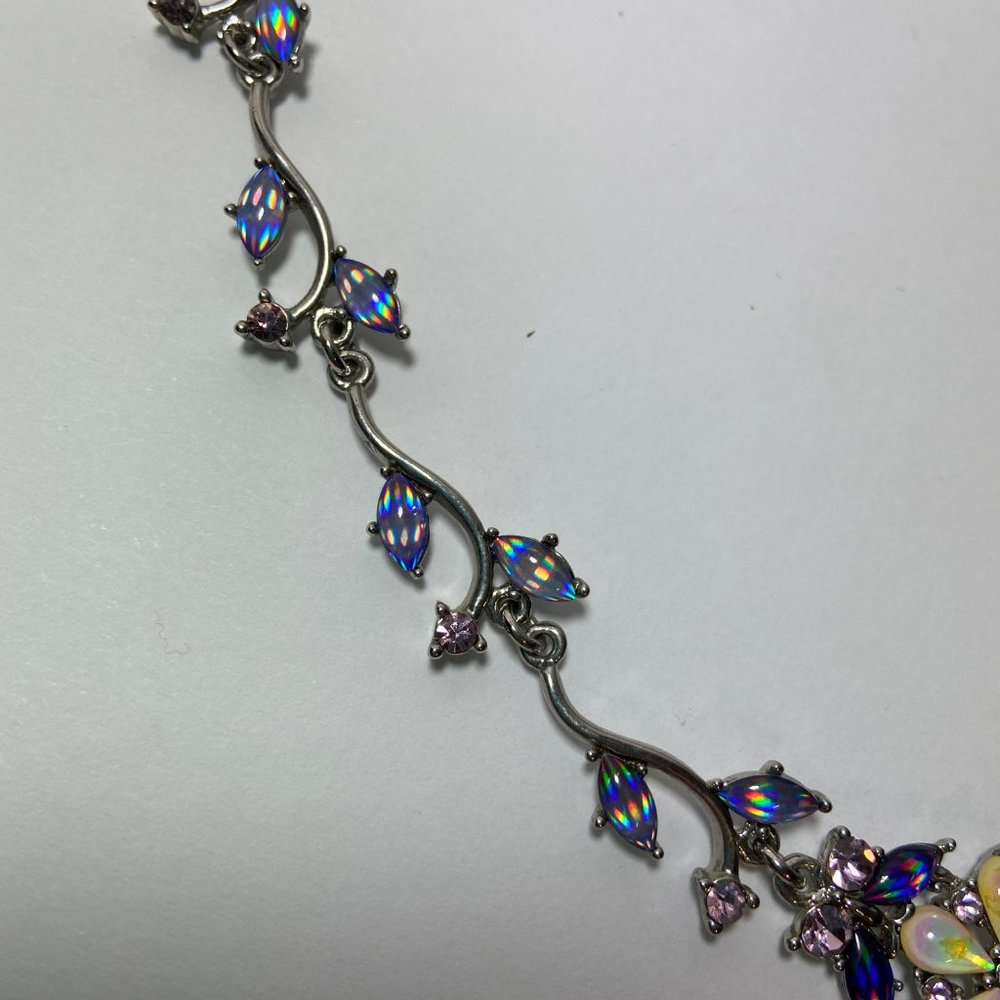 Iridescent Crystal Floral Statement Necklace - Picture 13 of 14